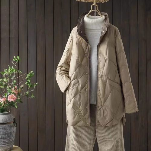 大码轻薄羽绒服女200斤中长款2025新款胖mm宽松反季妈妈薄款外套 - 图1