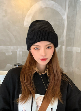 简约百搭毛线帽女纯色百搭加厚