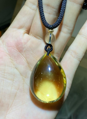 天然黄水晶水滴吊坠招财男女款
