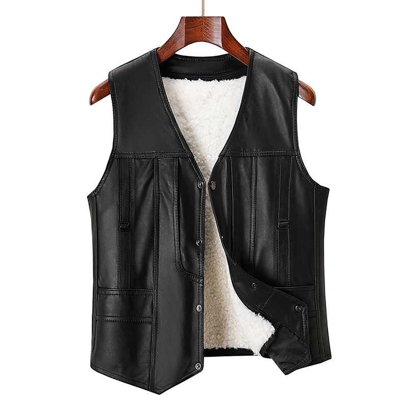 冬季真皮V领马甲男士加厚保暖羊毛内胆休闲背心高级感坎肩外套潮,淘宝优惠券,粉丝福利购,淘宝优惠卷
