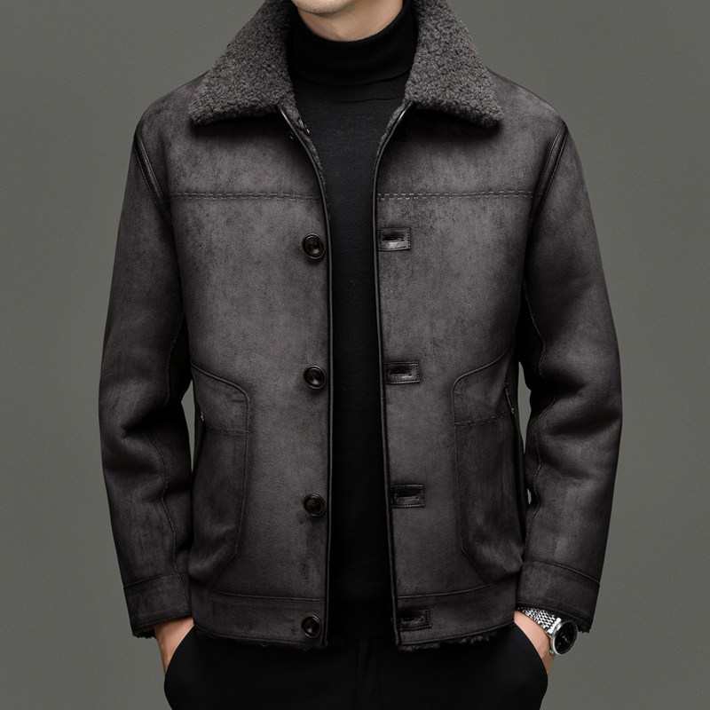 哥宾尼冬季新款男士高端皮毛一体鹿皮绒外套中年休闲保暖皮草夹克,淘宝优惠券,粉丝福利购,淘宝优惠卷