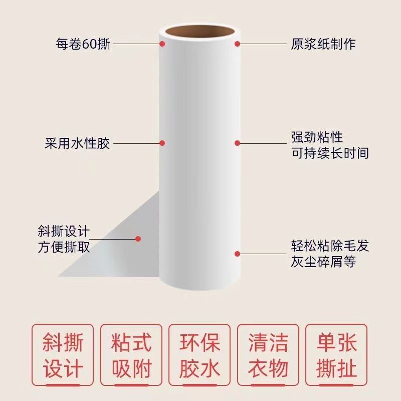 粘毛卷纸粘毛器滚筒可撕式替换芯衣服去沾毛滚刷粘纸滚撕纸粘尘纸 - 图1