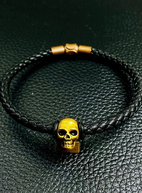 真皮手链粗5毫男士黑皮手绳替换绳穿刺青骷髅永恒转运珠大福同款