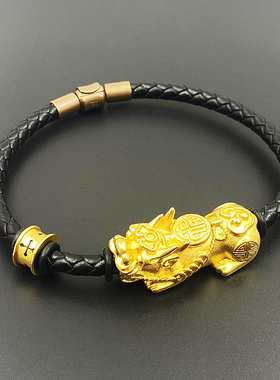 沙金貔貅黑皮手绳手链男好皮串珠大明咒刺青潮流时尚手串金店同款