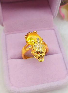 沙金宝石貔貅戒指红黄绿三色戒