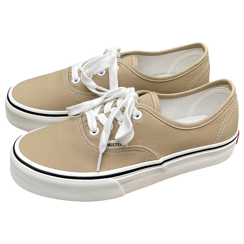 奶茶色低帮男女同款情侣款时尚潮流韩版百搭学院系带透气休闲布鞋,淘宝优惠券,粉丝福利购,淘宝优惠卷