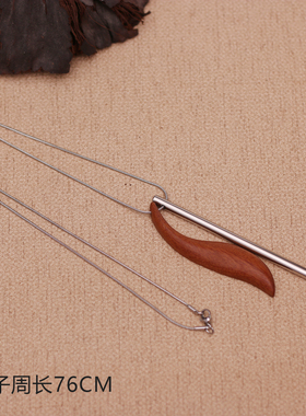 小众长款几何檀木吊坠项链