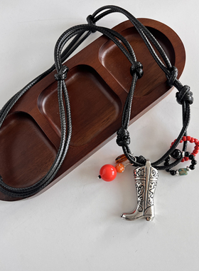 复古西部靴子编绳串珠项链女小众个性时尚简约百搭吊坠几何毛衣链