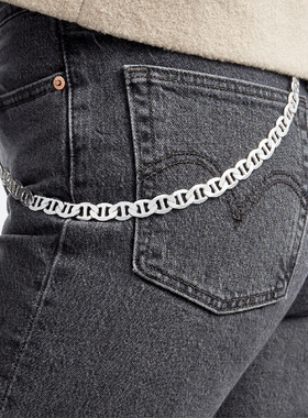 欧美夸张粗链条猪鼻子女牛仔裤