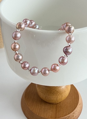 天然粉紫色巴洛克淡水珍珠碎银子手串女小众轻奢高级感手链送礼物