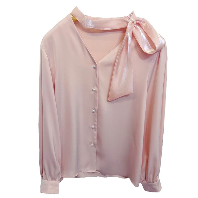 ຜ້າພັນຄໍ bow hollow ຄໍ V-neck acetate satin