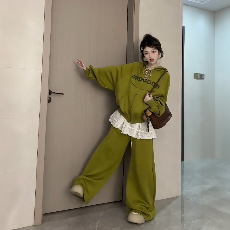 日系减龄休闲运动服套装女秋冬印花开衫卫衣外套阔腿裤宽松两件套,淘宝优惠券,粉丝福利购,淘宝优惠卷