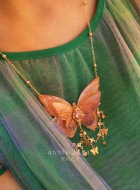 粉色蝴蝶项链古风仙女