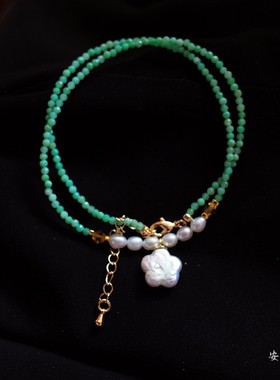 安妮花开薄荷夏天原创设计天然珍珠项链女轻奢小众锁骨链天然石