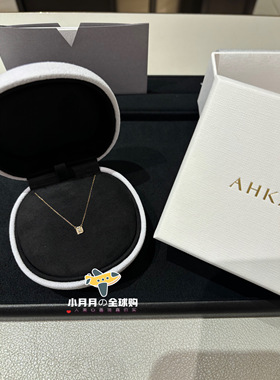 包邮包税 日本代购AHKAH小红心圣诞假日系列方形钻石项链18k金