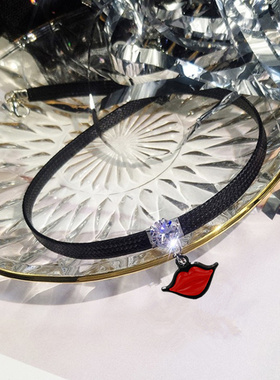 红唇短款日韩风黑色脖子锁骨链