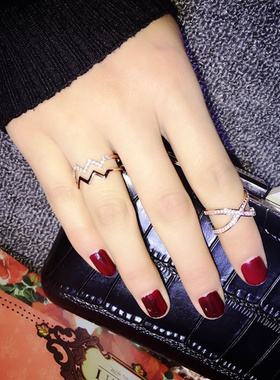 双层波浪开口戒指女可调节大小