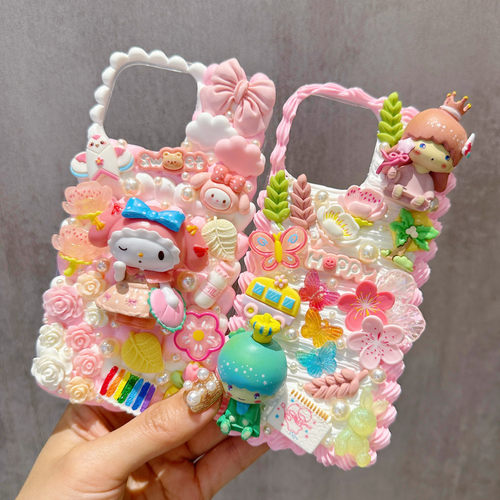 新款奶油胶手机壳diy材料包手工制作天使树脂小饰品配件公仔套装 - 图1