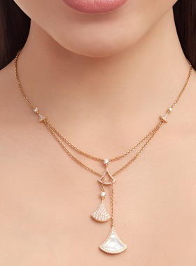 明星同款白贝母小裙子项链S925纯银女多层扇形锁骨链吊坠轻奢配饰
