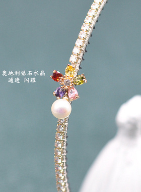 彩虹花法式高端奥地利钻闪亮儿童女孩碎发头箍防滑齿气质新款发饰