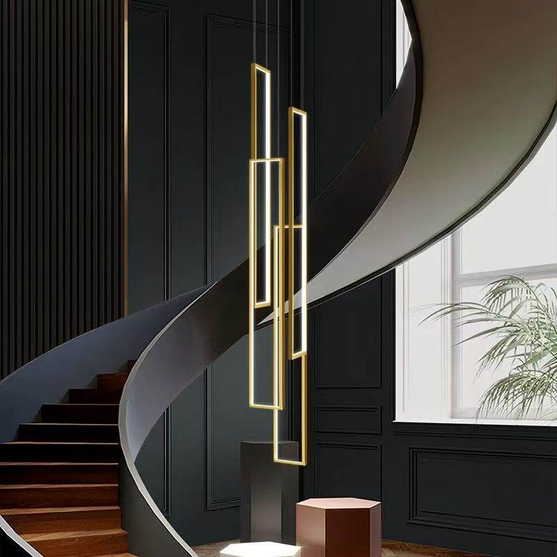 楼梯吊灯现代简约复式楼别墅loft挑高旋转楼梯灯北欧创意长方框灯,淘宝优惠券,粉丝福利购,淘宝优惠卷