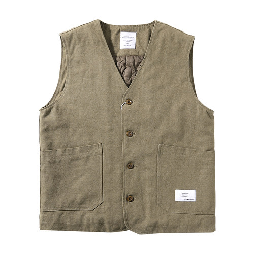 设计师款日系复古爸爸马甲男水洗棉夹棉秋冬无袖保暖背心工装坎肩 - 图3