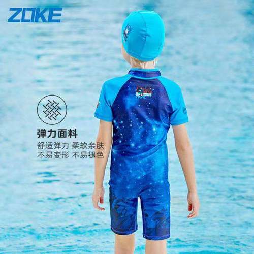 【新品】ZOKE洲克小中童男游泳培训短袖连体五分变形金刚泳衣包邮 - 图0