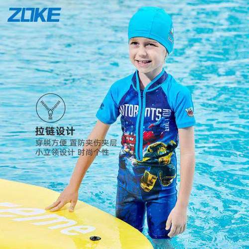【新品】ZOKE洲克小中童男游泳培训短袖连体五分变形金刚泳衣包邮 - 图3