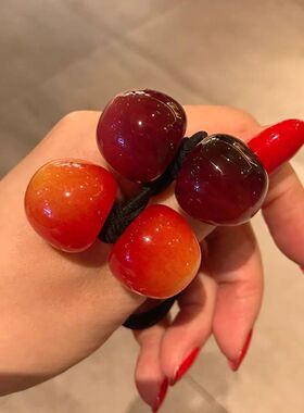 红色发圈樱桃皮筋女扎头