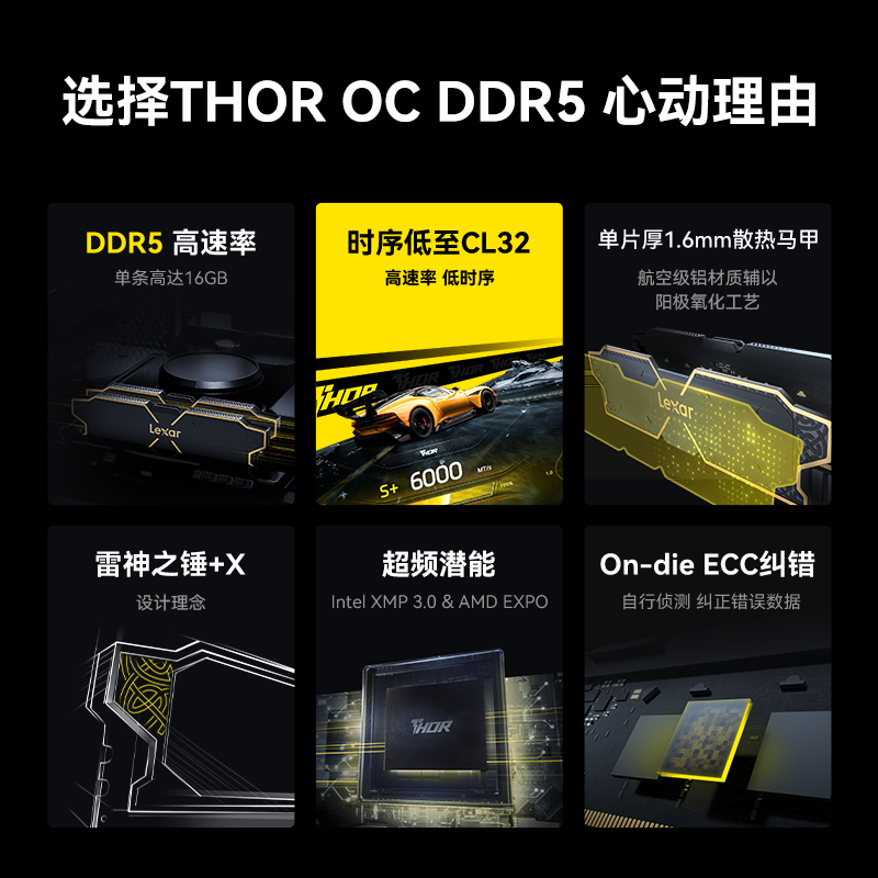 Lexar/雷克沙 THOR DDR5 6000MHz 16G 雷神重甲电脑内存条单条 - 图0