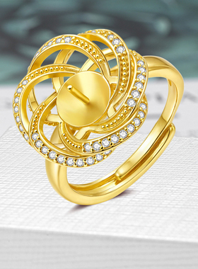 DIY饰品配件爆款开口可调节珍珠戒指托镶锆石女士指环空托配件