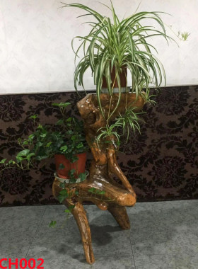 黄金新款美式乡村樟老工艺盆景花架复古根雕家具名宿雕刻别墅用品