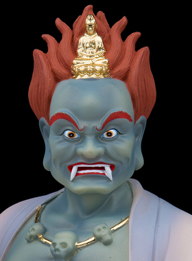 汉白玉贴金工艺面然大士佛像鬼王菩萨神像然面焰口鬼王家用摆件