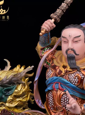 台湾纯铜彩绘九天应元雷声普化天尊神像道家雷公雷祖铜像供奉摆件