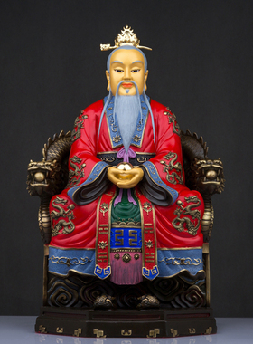 纯铜彩绘三清道祖铜像太上老君灵宝天尊元始天尊神像居家桌面摆件