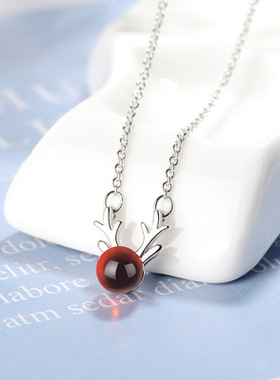 红色石榴石鹿角韩版学生锁骨链