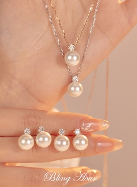 925银莫桑石戴妃项链耳钉珍珠镶玫瑰金经典新中式简约气质吊坠女