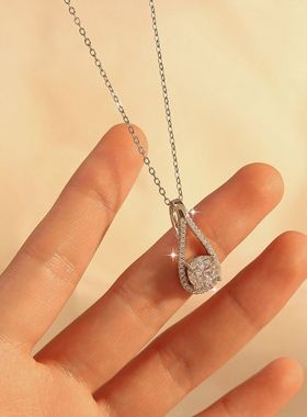 新款S925纯银项链女莫桑钻石吊坠水滴型圆钻吊坠简约轻奢节日礼物