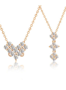 S925银满钻爱心四叶草项链女