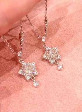 925银莫桑石五星项链锁骨链女