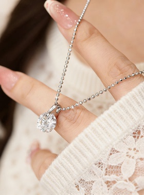 高级感925银莫桑石三克拉五克拉锁骨链女轻奢简约清冷风单钻项链