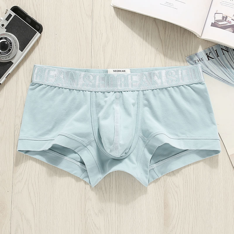 SEOBEAN男士平角内裤 低腰紧身纯棉透气U凸设计 简约男生运动纯色,淘宝优惠券,粉丝福利购,淘宝优惠卷