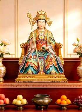 玉帝王母像家用供奉彩绘贴金玉皇大帝王母娘娘神像中式摆件