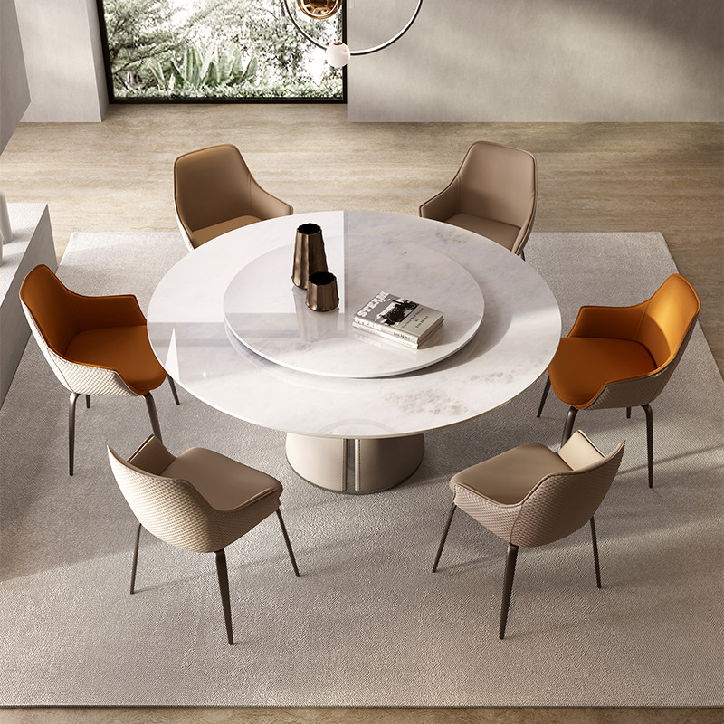 进口纯天然奢石圆餐桌高端意式轻奢现代简约带转盘大理石圆桌,淘宝优惠券,粉丝福利购,淘宝优惠卷