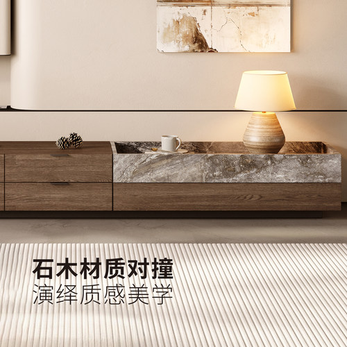 现代简约意式轻奢天然奢石实木储物电视柜客厅家用可定制落地地柜 - 图3