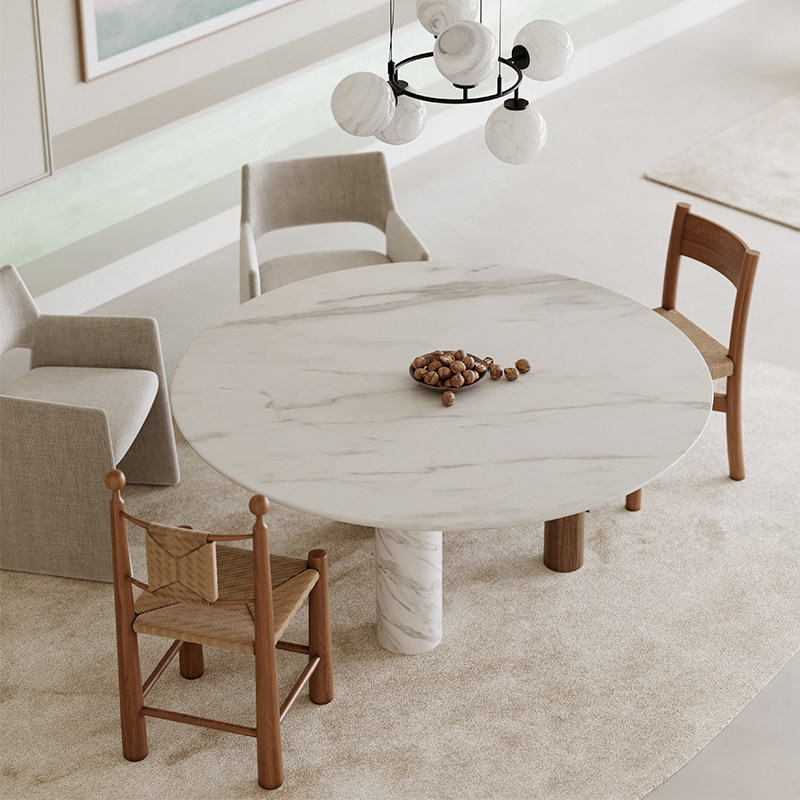 进口纯天然奢石圆餐桌设计师款现代诧寂高级感法式中古白色小圆桌,淘宝优惠券,粉丝福利购,淘宝优惠卷
