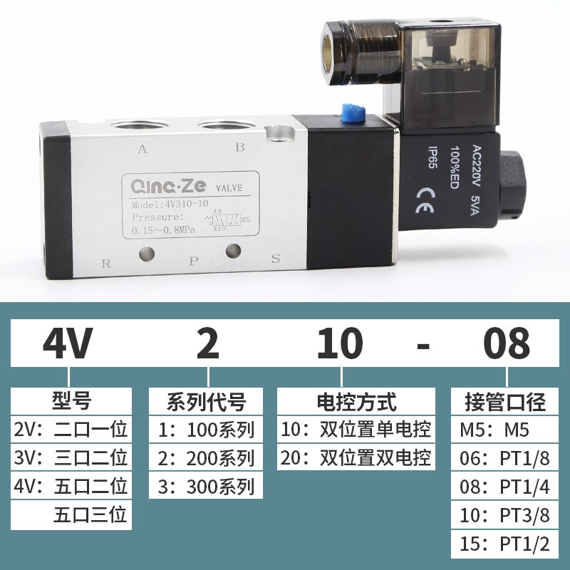 气缸电磁阀4V21008气动4V11006控制阀DC24V二位五通换向气阀220-图1