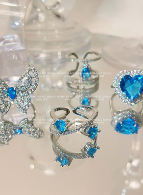 小众复古蓝宝石开口戒指