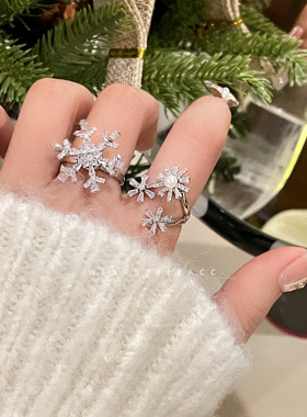 半眠奶兔兔 | 雪花旋转食指戒指女小众高级感轻奢高级开口可调节