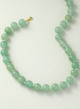 天然绿东陵项链珠链锁骨链大珠12mm圆珠高级感项链复古新中式